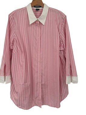 Lauren Ralph Lauren Womens size 2X Pink  Striped Cotton Shirt blouse new